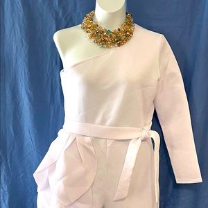 *NWOT* White Off Shoulder Cascade Jumpsuit